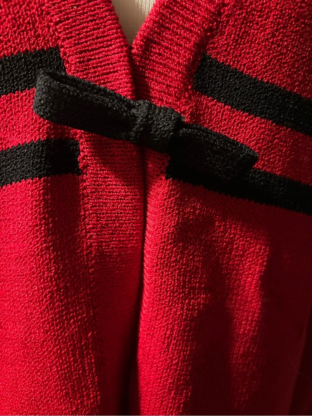 Vintage St. John SJ Knit Red & Black Stripe Bow Cardigan Sweater Size 10